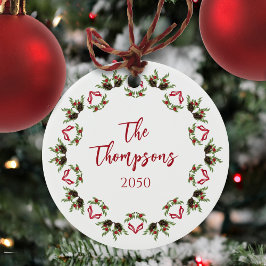 Ornamento De Cerâmica Foto de Natal Red Greenery