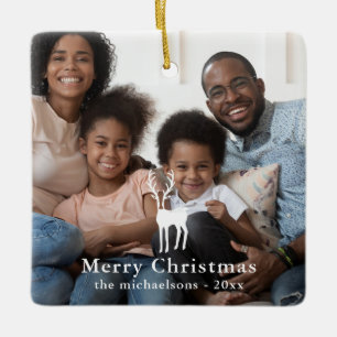 Ornamento De Cerâmica Foto de Natal Rustic White Deer