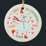 Ornamento De Cerâmica Foto de Natal Snowman<br><div class="desc">Este ornamento apresenta um bonitinho bonitinho bonitinho de neve de Natal. Personalize-o com a sua própria fotografia no verso.</div>