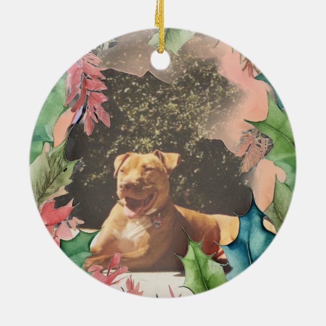 Ornamento De Cerâmica Foto de Natal Vermelho e Verde Tradicional (Traseira)