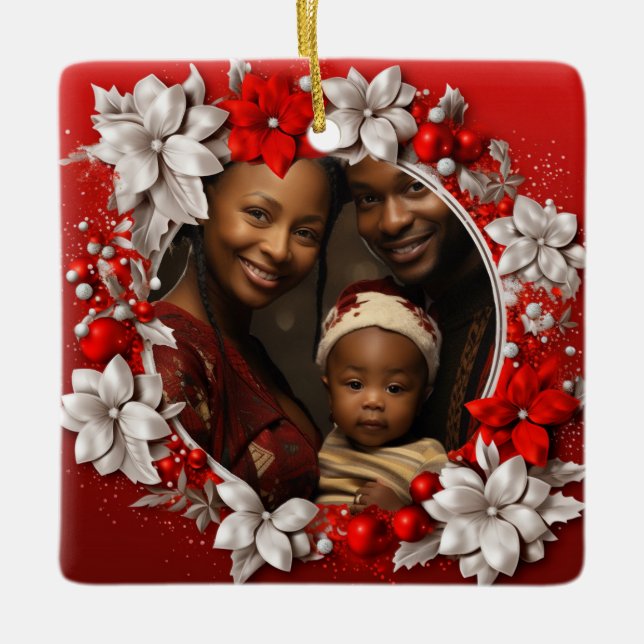 Ornamento De Cerâmica Foto de Natal Vermelho Personalizada (Frente)