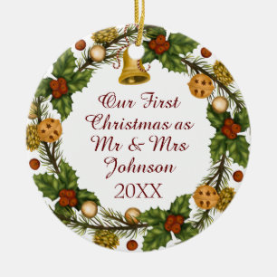 Ornamento De Cerâmica Foto de Natal Wreath Primeiro Natal Sr. Cera