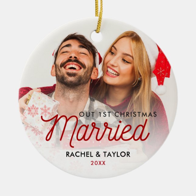 Ornamento De Cerâmica Foto de Nossa Primeira Casada (Frente)