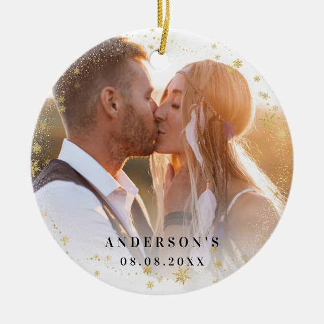 Ornamento De Cerâmica Foto de novo maconha de ouro, natal (Frente)