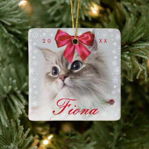 Ornamento De Cerâmica Foto de Pet Adorável Quadro de Floco de Neve e L