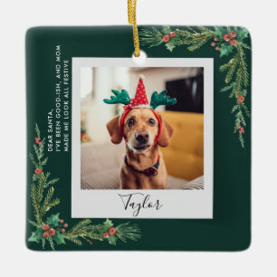 Ornamento De Cerâmica Foto de Pet Bonita Script Engraçado Cachorro Natal