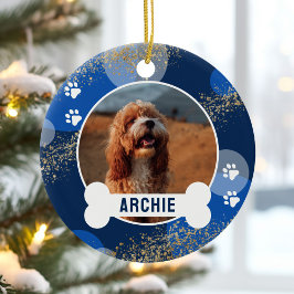 Ornamento De Cerâmica Foto de Pet de Impressão Abstrato Azul