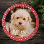 Ornamento De Cerâmica Foto de Pet Dog Puppy Paw, pontos modernos e lúdic<br><div class="desc">O Design é composto por pontos modernos e brincalhões que enquadram a foto personalizada. Adicione uma foto do seu cachorro ou filhote de estimação e adicione nome e ano.</div>