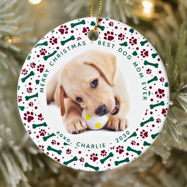 Ornamento De Cerâmica Foto de Pet Personalizada MOM de Natal (Criador carregado)
