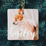 Ornamento De Cerâmica Foto de Pet Simples Elegante Reprodutiva Moderna<br><div class="desc">Este design simples e clássico é composto por tipografia serif e adiciona uma foto personalizada do seu animal de estimação.</div>
