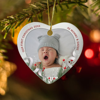 Ornamento De Cerâmica Foto de quadro prateado Novo bebê 1rua Natal