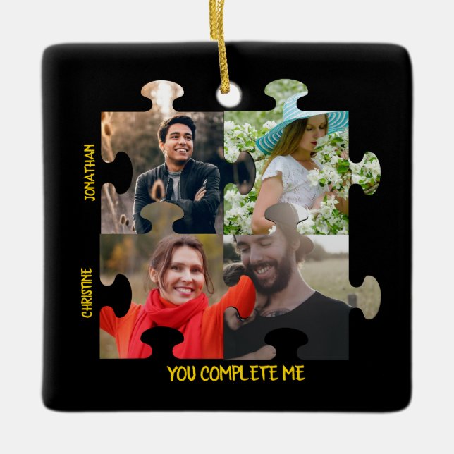 Ornamento De Cerâmica Foto de quebra-cabeça personalizada Você me comple (Frente)