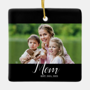 Ornamento De Cerâmica Foto de Roteiro Preto Branco da Mamãe Estabelecida