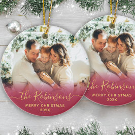 Ornamento De Cerâmica Foto de Script do Nome da Família Moderna Feliz Na