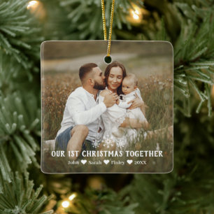 Ornamento De Cerâmica Foto de Snowflakes, o primeiro Natal da família