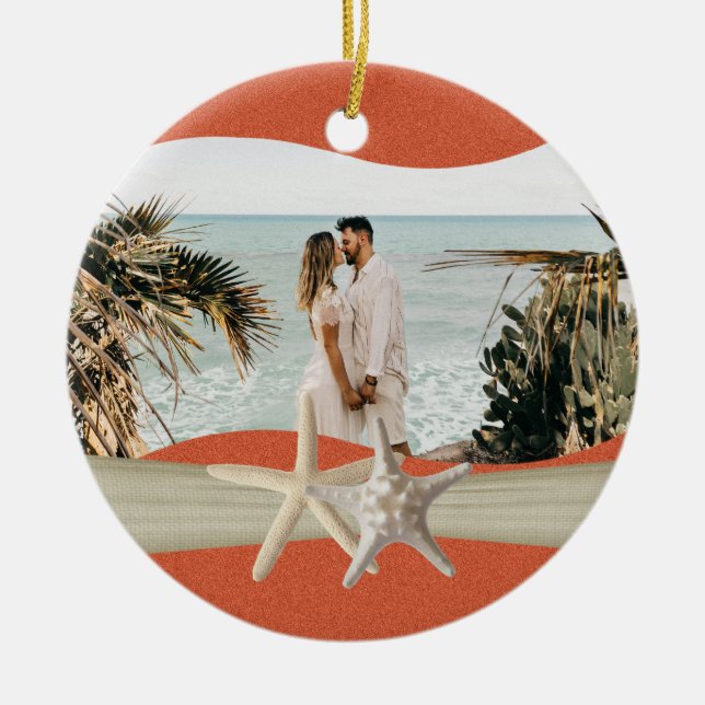 Ornamento De Cerâmica Foto de Starfish do tema da praia (Frente)