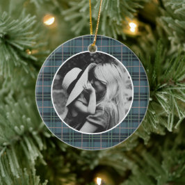 Ornamento De Cerâmica Foto de Xmas Clássico em Xadrez Azul