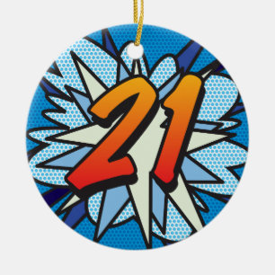 Ornamento De Cerâmica Foto Divertida de Aniversário de 21 anos em estilo