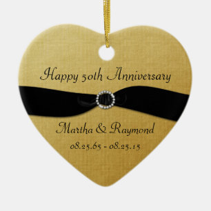 Ornamento De Cerâmica Foto do 50º Aniversário com Fita Preta e Diamantes