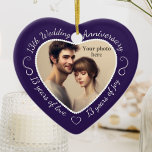 Ornamento De Cerâmica Foto do Aniversário de Casamento de 13<br><div class="desc">Celebrar um ano 13 feliz de casamento com um ornamento personalizado de fotos em um delicioso quadro de forma cardíaca. Basta carregar sua própria foto do casal casado e ela aparecerá no recorte. O roxo possui uma fonte e decorações de script branco. As palavras são: 13 Wedding Anniversário - 13...</div>