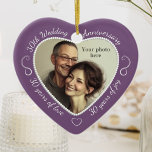 Ornamento De Cerâmica Foto do Aniversário de Casamento de 30<br><div class="desc">30 anos de casamento estão associados a pérolas. Celebrar com um ornamento de fotos personalizado especial em um delicioso quadro de forma cardíaca junto a um motivo pérola. Basta carregar sua própria foto do casal casado e ela aparecerá no recorte. O roxo suave apresenta uma fonte de script e decorações....</div>