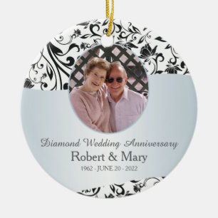 Ornamento De Cerâmica Foto do Aniversário de Casamento do Diamante Negr
