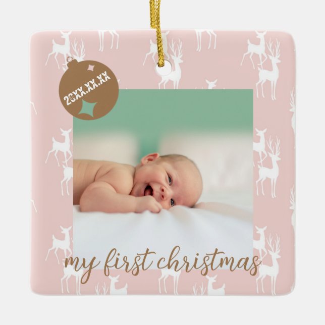 Ornamento De Cerâmica Foto do Anúncio de Nascimento Bonito (Frente)