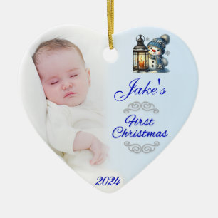 Ornamento De Cerâmica Foto do Baby Boy Primeiro Natal Azul Decoração