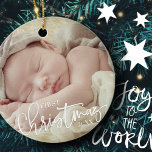 Ornamento De Cerâmica Foto do Bebê Personalizada com Script Simples de N<br><div class="desc">Este design simples e clássico é composto por tipografia de serifa e adiciona uma fotografia e um ano personalizados.</div>
