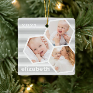 Ornamento De Cerâmica Foto do Bebê Personalizado Geométrico Moderno