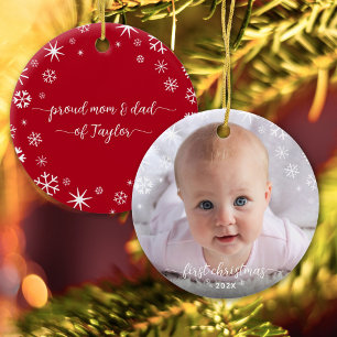 Ornamento De Cerâmica Foto do bebê Primeiro Natal Flocos de Neve Novos P