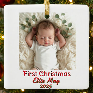 Ornamento De Cerâmica Foto do Bebê Primeiro Natal Personalizar