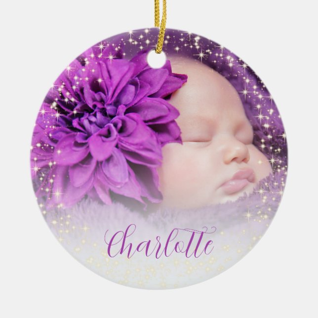 Ornamento De Cerâmica Foto do bebê recém-nascido (Frente)