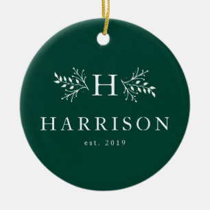 Ornamento De Cerâmica Foto do caçador de monogramas russo verde recém-