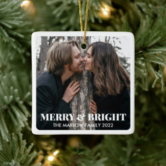Ornamento De Cerâmica Foto do Casal de Natal moderno e feliz