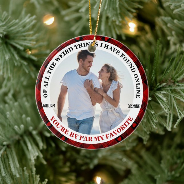 Ornamento De Cerâmica Foto do Casal Engraçado de Natal Foto Buffalo (Árvore)