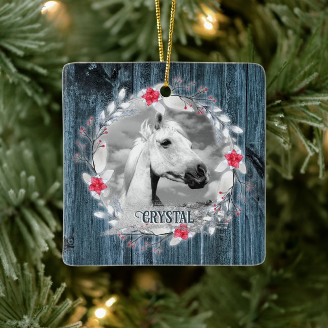 Ornamento De Cerâmica Foto do cavalo, madeira azul, prata (Árvore)