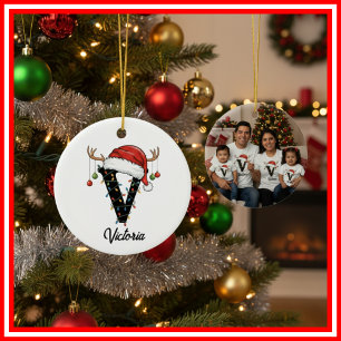 Ornamento De Cerâmica Foto do Chapéu de Papai Noel com Galhada de Natal