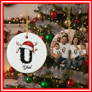 Ornamento De Cerâmica Foto do Chapéu de Papai Noel com Galhada de Natal 
