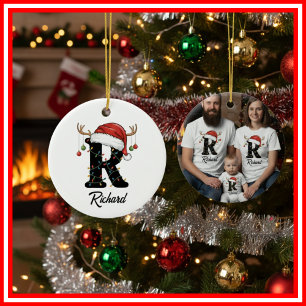 Ornamento De Cerâmica Foto do Chapéu de Papai Noel com Galhada de Natal