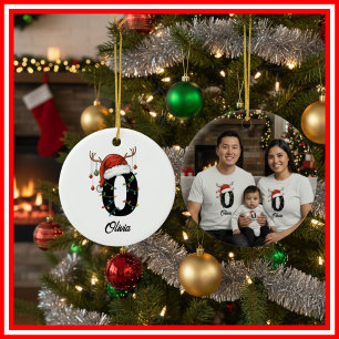 Ornamento De Cerâmica Foto do Chapéu de Papai Noel com Galhadas de Natal