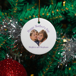 Ornamento De Cerâmica Foto do coração do dia de as mães