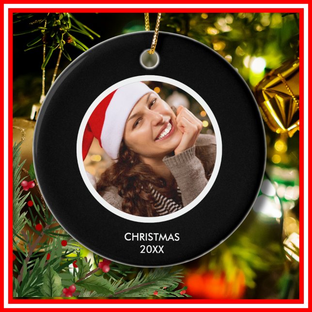 Ornamento De Cerâmica Foto do Monograma do Nome Simples Preto e Branco (Criador carregado)