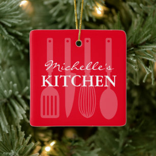 Ornamento De Cerâmica Foto do Natal dos utensílios de cozinha personali