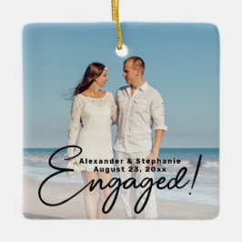Ornamento De Cerâmica Foto do Noivado de Script Engajado de Lado Duplo