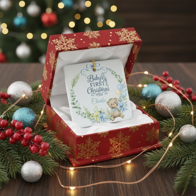 Ornamento De Cerâmica Foto do nome personalizado do primeiro Natal do Ba (Criador carregado)