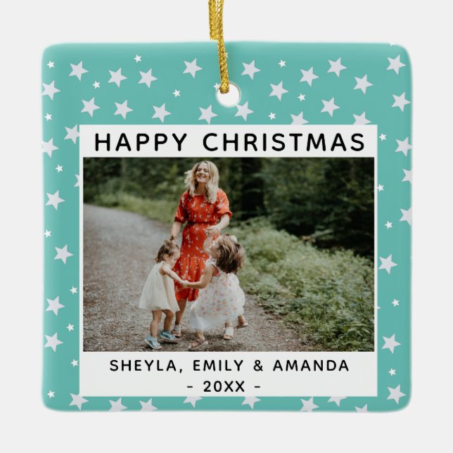 Ornamento De Cerâmica Foto do padrão da Turquoise Festiva (Frente)