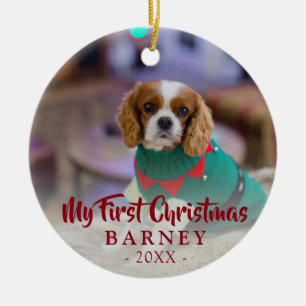 Ornamento De Cerâmica Foto do primeiro cachorro de Natal