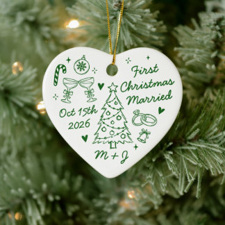 Ornamento De Cerâmica Foto do Primeiro Natal Casados