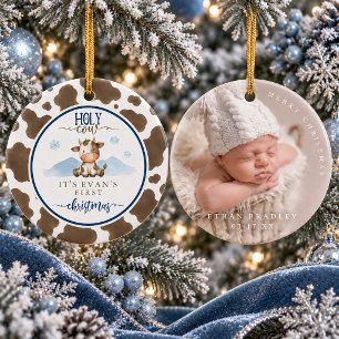 Ornamento De Cerâmica Foto do Primeiro Natal do Bebê com Impressão de Va